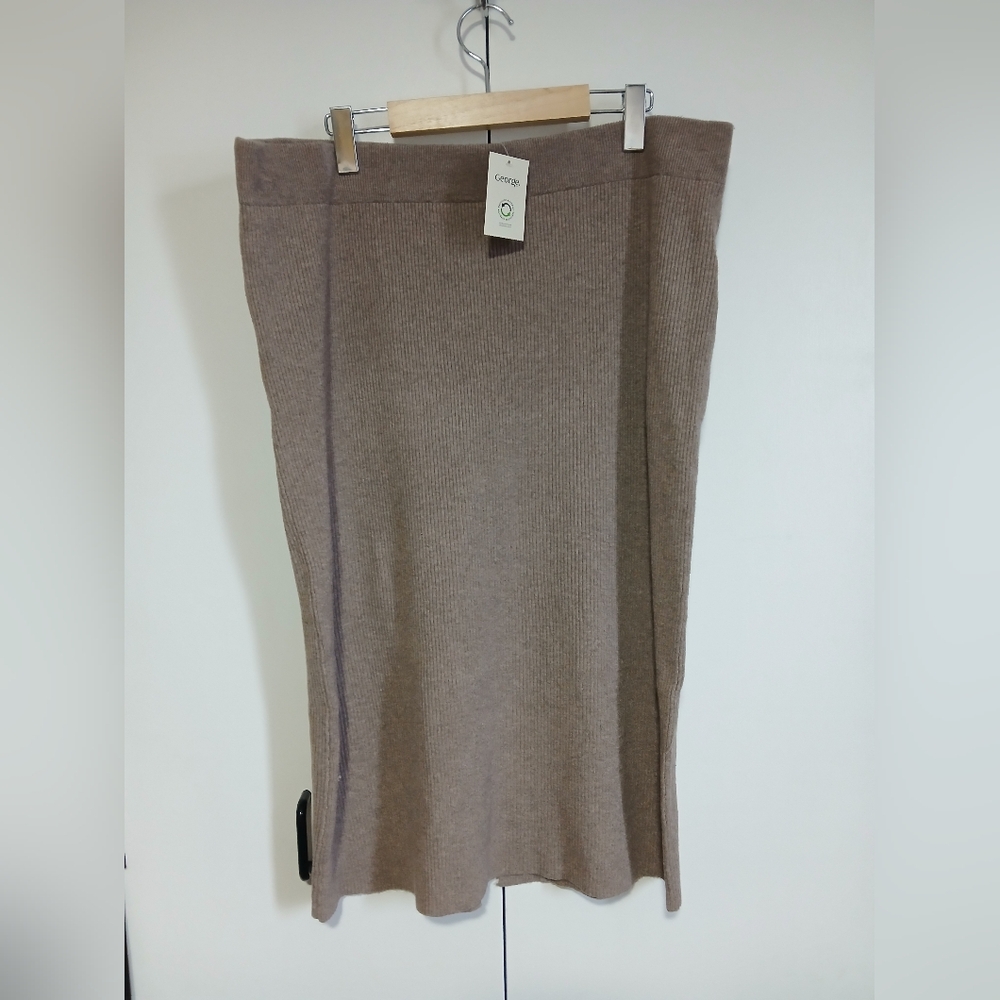 GEORGE NWT Tan Textured Knit Sweater Midi Skirt XXL Slit